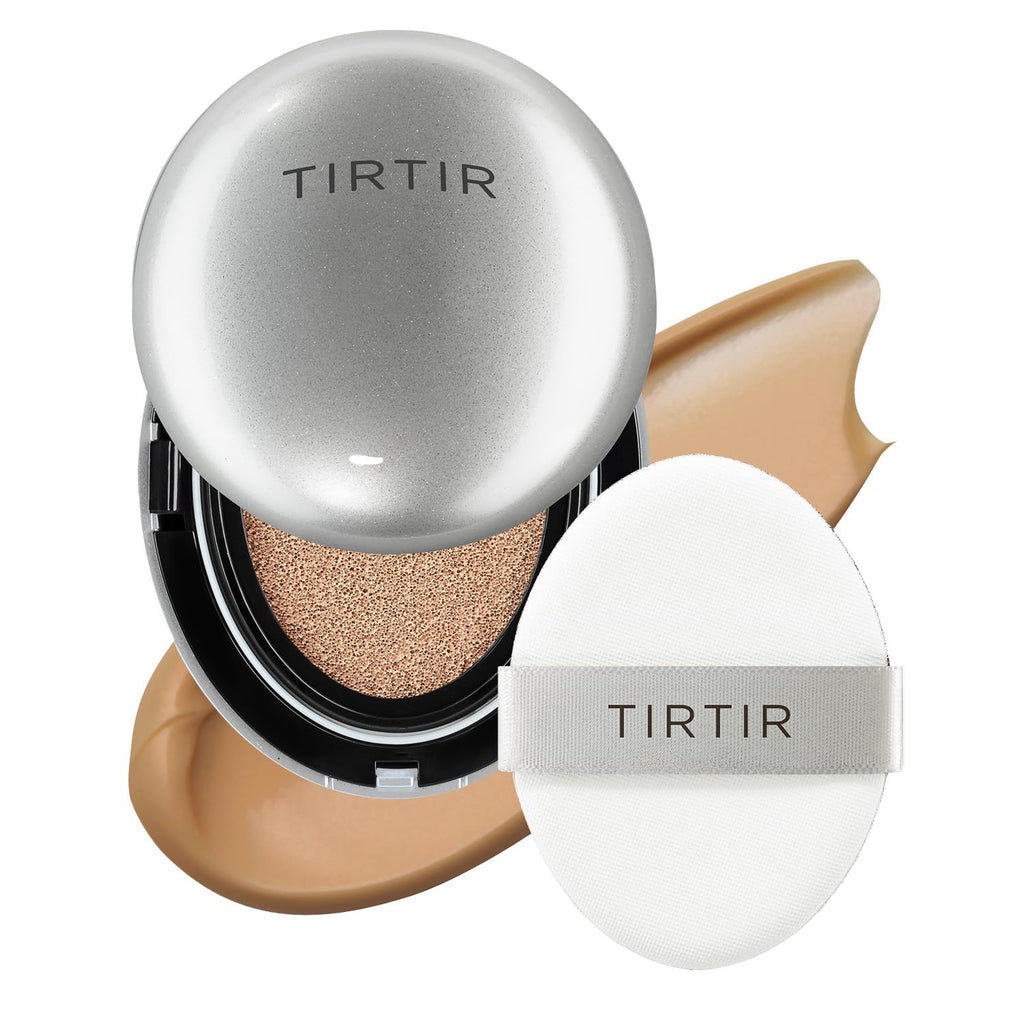 TIRTIR Mask Fit Aura Silver Cushion Foundation | Semi-glow Finish, Natural Coverage, Moisturizing, Lightweight, Korean cushion foundation (#35N Walnut, Full Size, 0.63 Fl Oz)
