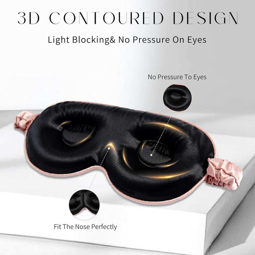 100% 22 Momme Mulberry Silk Sleep Mask, Eye Cover for Sleeping, Blackout 3D Sleep Masks for Lash Extensions with Adjustable Strap for Men and Women (Rose Gold)