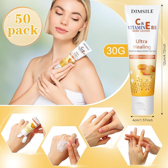 50 Pack Travel Size Body Lotion 1 Oz Dry Skin Moisturizer with Flip Cap for Extra Dry Skin, for Inns and Hotels, Airlines, Offices, Gyms and More(Natural Style)