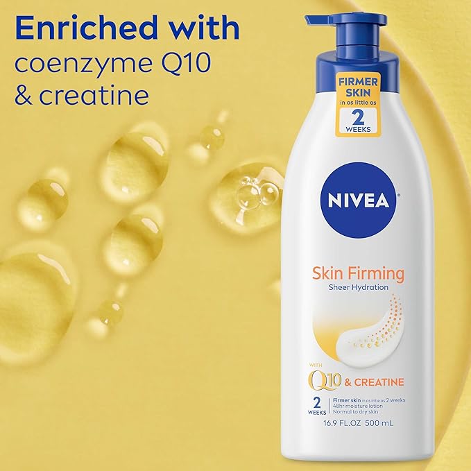 NIVEA Skin Firming Sheer Hydration Body Lotion with Q10 and Creatine, Skin Firming Lotion Pack, 16.9 Fl Oz Pump Bottle, Pack of 3