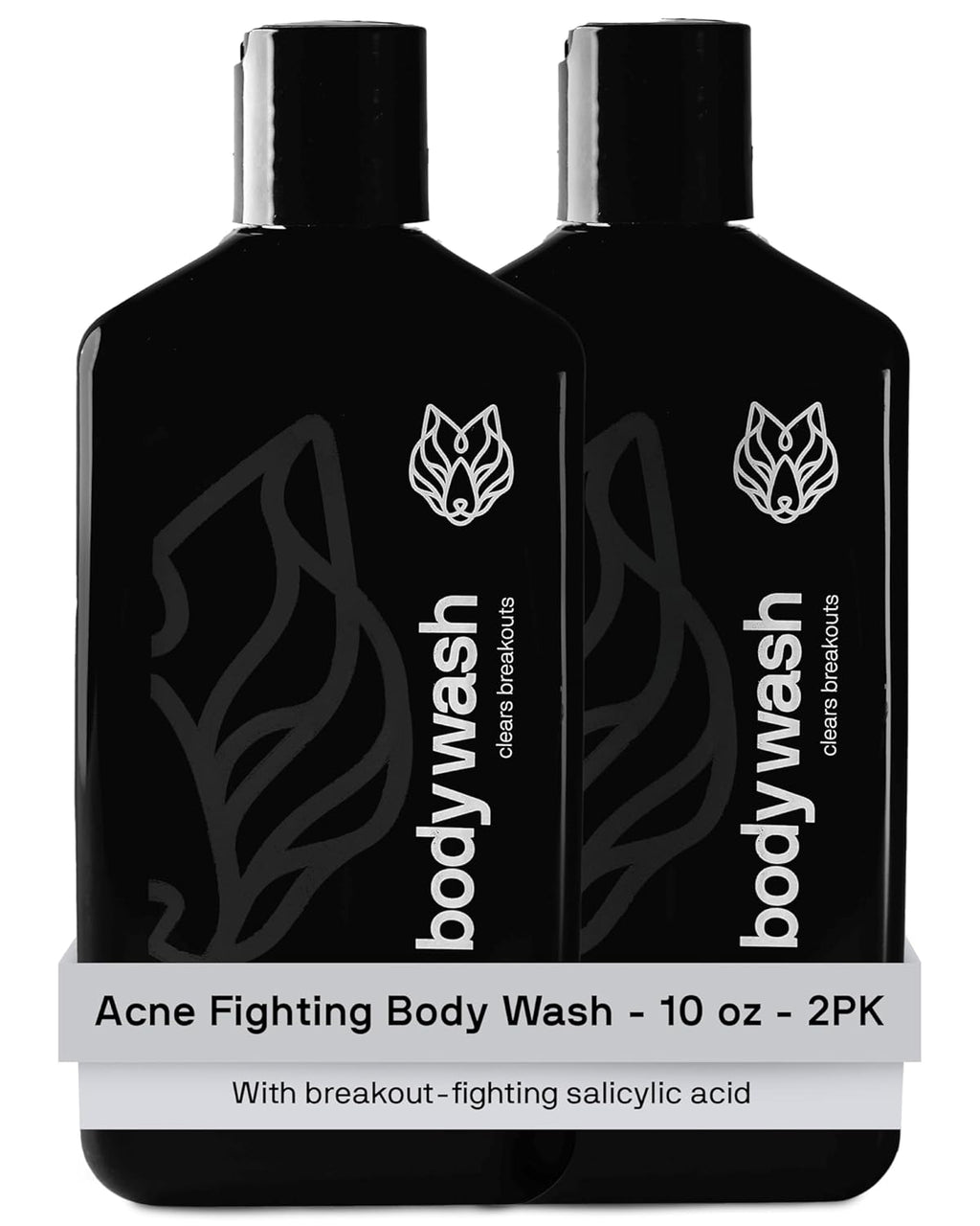Black Wolf Salicylic Acid Body Wash for Men - 10 Fl Oz, 2-Pack - Men's Acne Body Wash - Charcoal Helps Reduce Acne Breakouts & Cleanse Your Skin - Full Coverage & Deep Clean Treatment - Men's Bodywash
