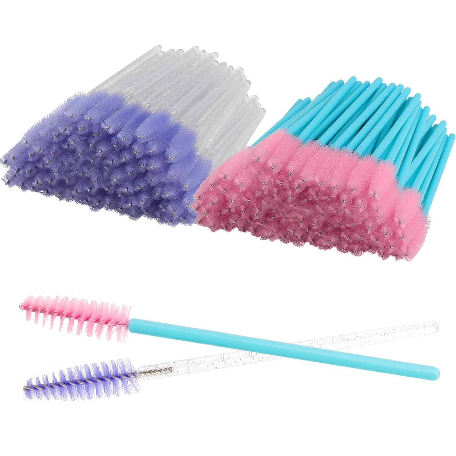 300PCS Disposable Mascara Wands Spoolie Brush Crystal Eyebrow Brushes Eyelash Extension Applicator Makeup Kits(Purple/Blue Pink)