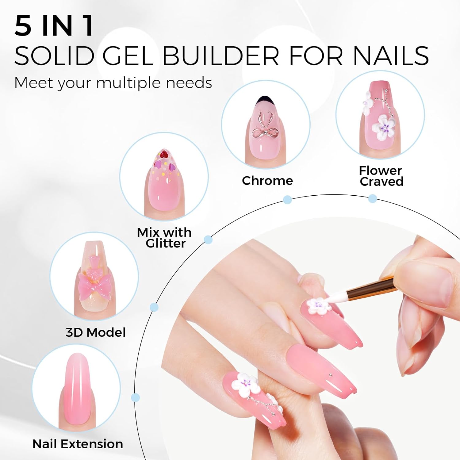 TOMICCA Hard Gel 3D Gel Nail Art Solid Builder Gel for Nails 50g 3D Nail Gel Sculpting Gel for Nail Art Non-Sticky Hand Hard Gel Carving Gel Nail Glue Extension Gel Pink