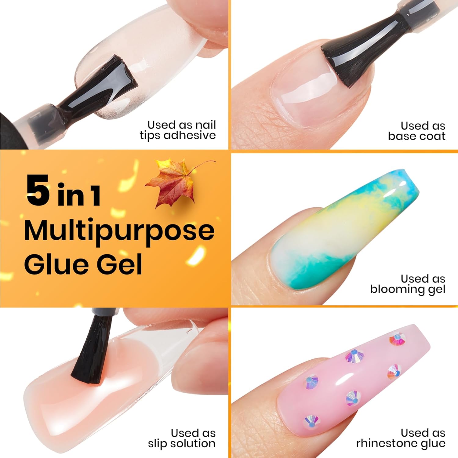 beetles Gel Polish 2 Pcs 15ml Nail Glue Kit for Acrylic Nails, 5 in 1 Super Strong Brush in Nail Gel Glue for False Nails Tips and Gel Nail Polish Led Lamp Required Nail Art Gift