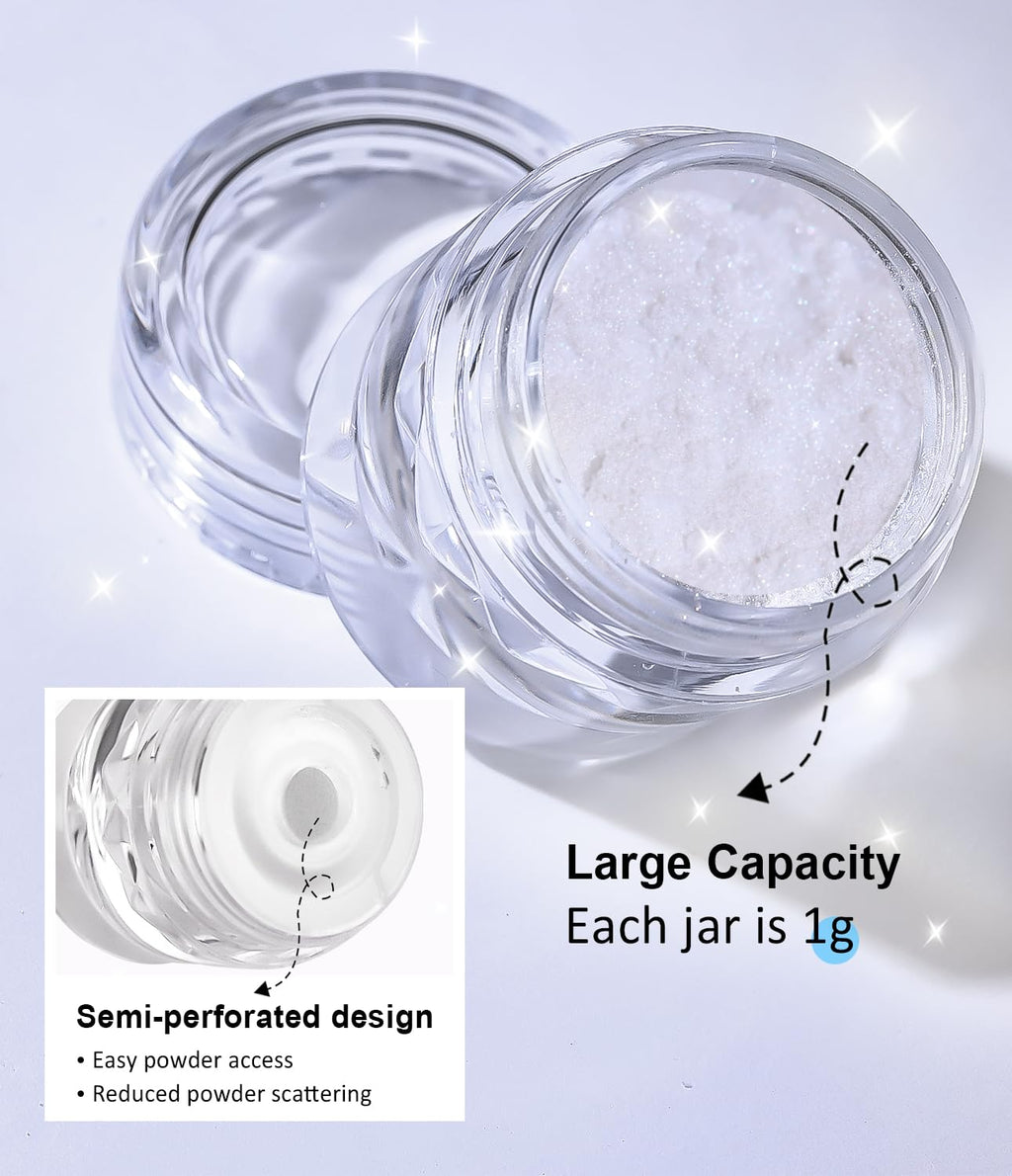 Moonlight White Chrome Nail Powder BISHENGYF - 1g Super Glossy Pearl Effect Chrome Nail Powder for Gel Nails Metallic Mermaid Pearl Nail Powde r for Nai l Art Decoration