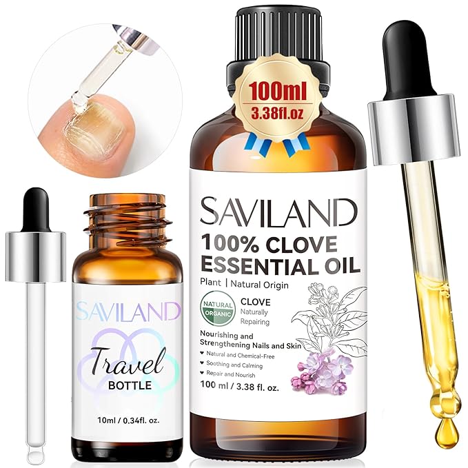 SAVILAND Clove Oil for Effective Brittle Nails Repair: Natural Clove Essential Oil 100% Pure Orangic Nail Growth for Damaged Nails Toenail Renewal Cuticle Hand Foot Care Home