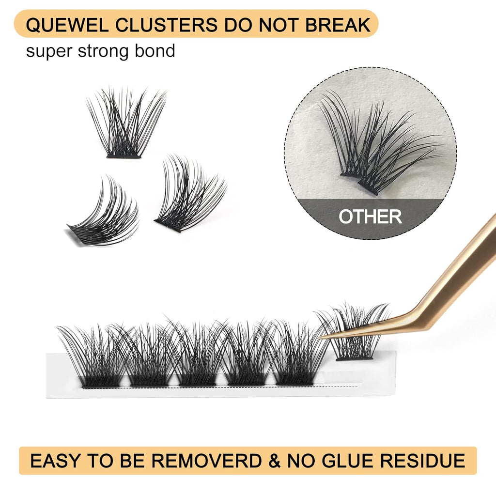 QUEWEL Lash Clusters 72 Pcs Cluster Lashes Wide Stem Eyelash Clusters C/D Curl 8-16mm DIY Eyelash Extensions Mega Style for Self Easy To Use at Home(Mega-C-MIX8-16)