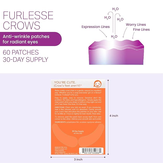 Crows Wrinkle Patches, Overnight Eye Patches for Wrinkles and Crow’s Feet Lines, Non-invasive Anti-Wrinkle Patches, Anti-aging Skincare, 60 Patches, 30-Day Use