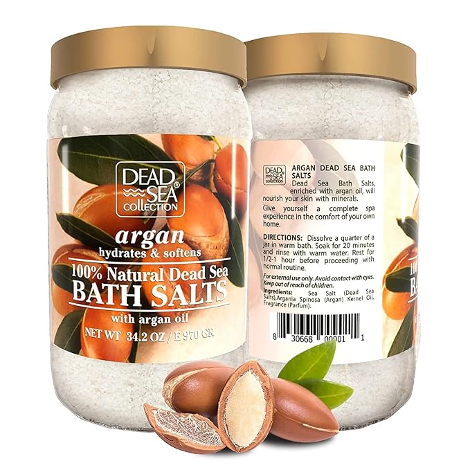 Dead Sea Collection Bath Salts with Argan – Pure Dead Sea Salt and Argan Oil - Nourishing Soothing and Relaxing Skin and Muscle – 34.2 Oz