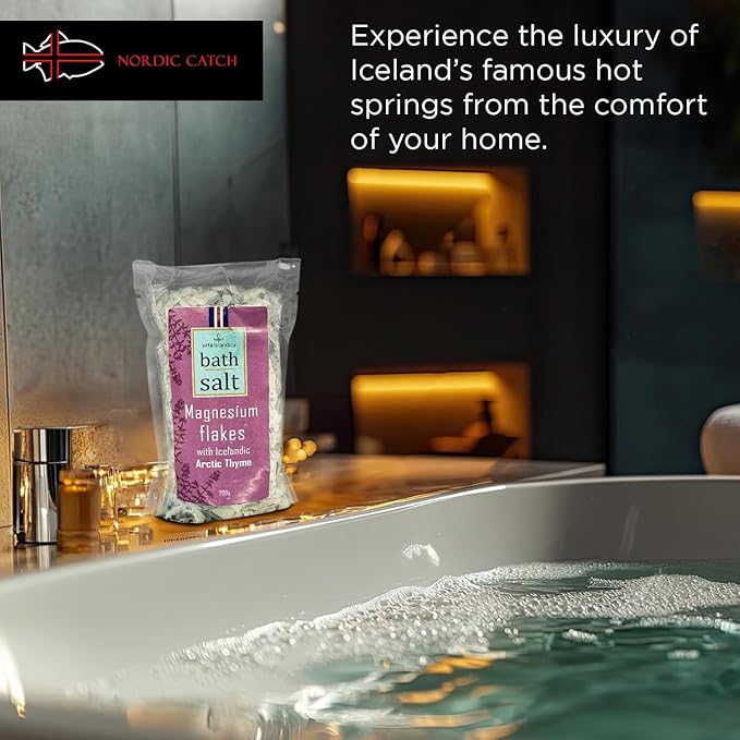 Magnesium Bath Salts with Icelandic Arctic Thyme 200g - Luxury Alternative to Epsom Salt Bath Soak, Magnesium Flakes Sitz Baths, Foot Soaks, Magnesium Chloride Relaxing Magnesium Soak