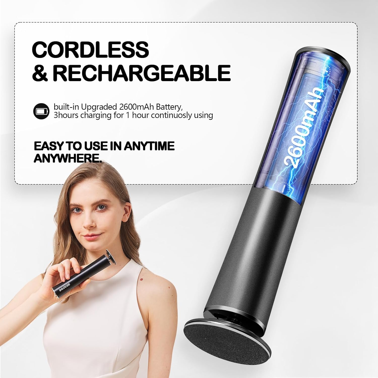 Cordless Electric Foot Callus Remover,Rechargeable Grinder Tool for Feet Dead Skin,Professional Pedicure File Heel Sander Tools with 60pcs Sandpaper Pads(Black)