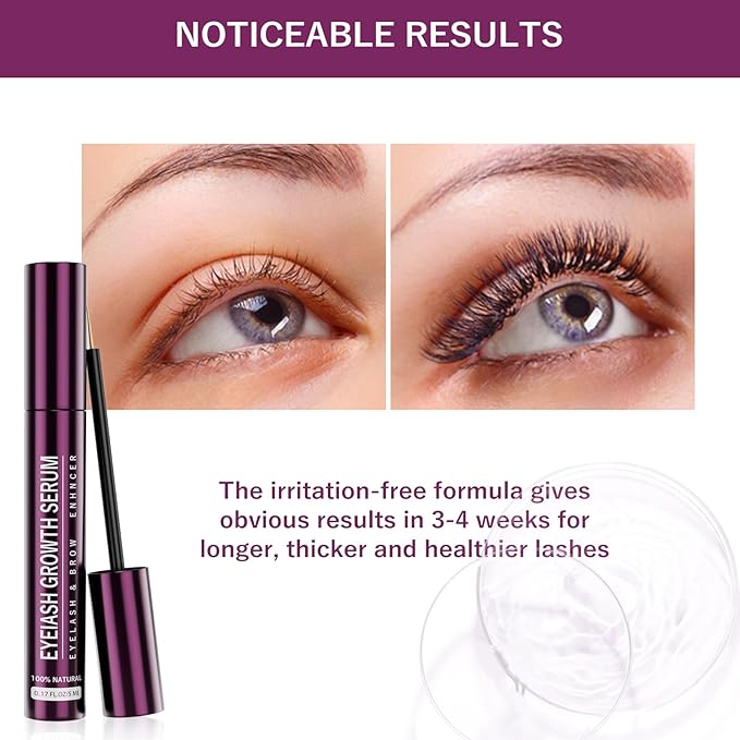 Eyelash Growth Serum, Lash Serum for Eyelash Growth & Enhancing, Advanced Formula for Natural Lashes or Lash Extensions & Brows (0.17 fl oz)