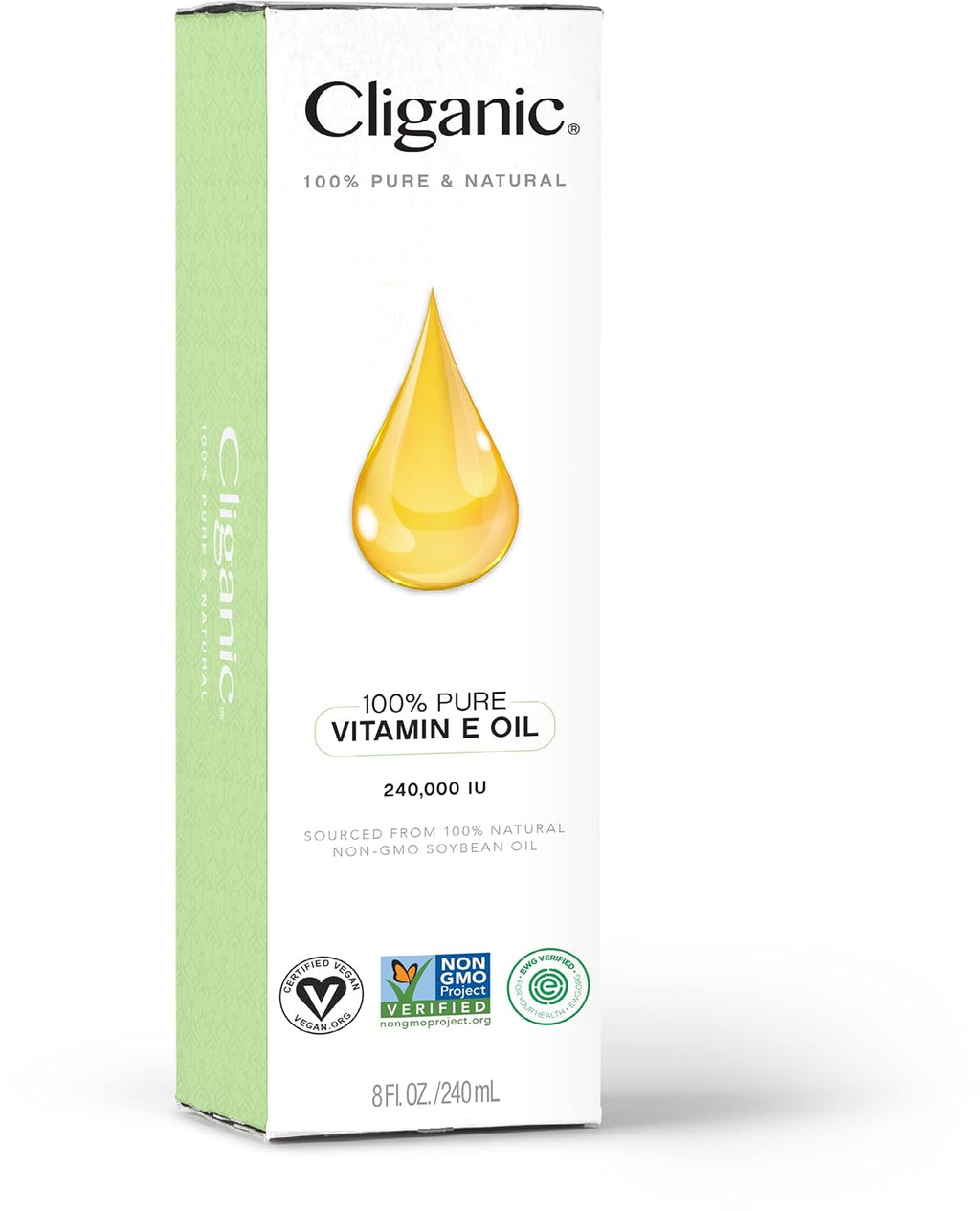 Cliganic Pure Vitamin E Oil for Skin, Scars, Hair & Face 240,000 IU (8oz), Non-GMO Verified | Natural D-Alpha Tocopherol