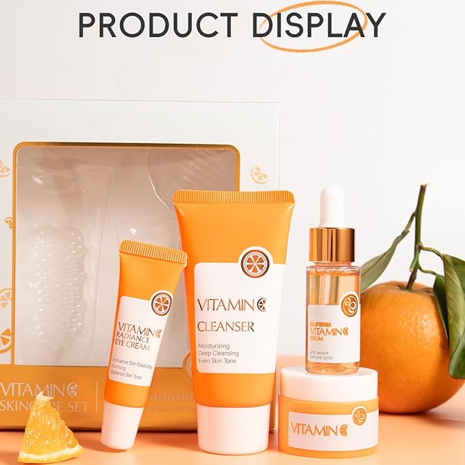 Vitamin C Skin Care Set, Skincare Gift Set for Teenage Girls, Skincare Set, 5 Piece Travel Size Kit With Cleanser, Face Serum,Eye Cream,Face Cream Face Skin Care Kit