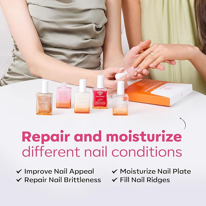 modelones Nail Strengthener, 8-in-One Nail Ridge Filler Base Coat Nail Polish Repair Nail Growth Treatment for Thin and Damaged Nails, Jelly Pink, 15ml