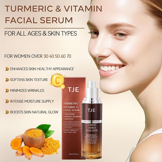Turmeric Vitamin C Facial Serum – Turmeric Extract Super Vitamin C for Women Men, Hyaluronic Acid for Face, Firming Anti Aging Wrinkle -1 Fl Oz. (1PC)