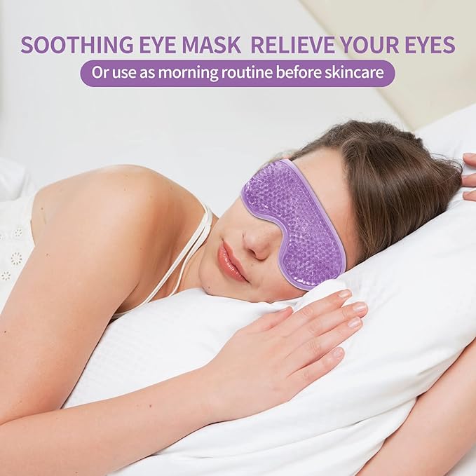 2PCS Gel Eye Mask - Reusable Hot/Cold Therapy for Puffiness, Dark Circles, Migraines & Stress Relief (Purple)