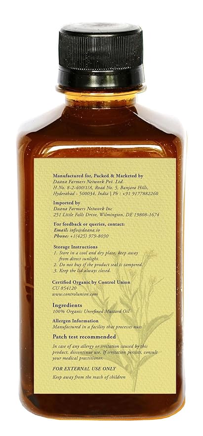 DAANA Mustard Oil for Skin: Certified USDA Organic, Extra Virgin, Cold Pressed