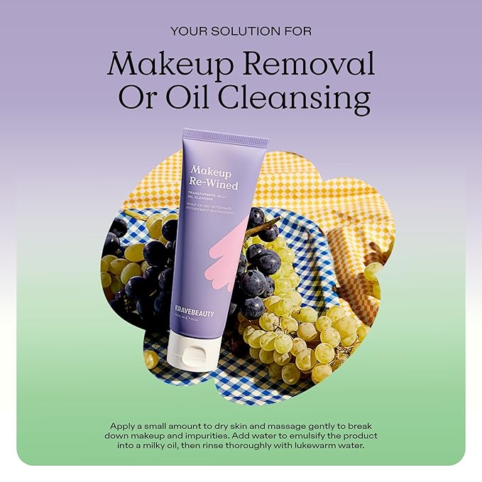 KraveBeauty Makeup Re-Wined Duo, Transforming Jelly Oil Cleanser Duo, Removes Makeup & Impurities, Suitable For All Skin Types, Vegan & Cruelty Free, 3.38 fl oz x2