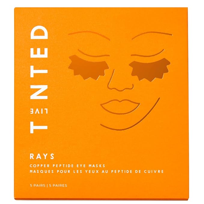 Live Tinted Rays Copper Peptide Eye Masks - Cooling, Brightening, and Nourishing Under Eye Patches, Reduces Fine Lines, Depuffs, & Hydrates with Copper Peptides, Banana Extract, and Bakuchiol - 1 Pair