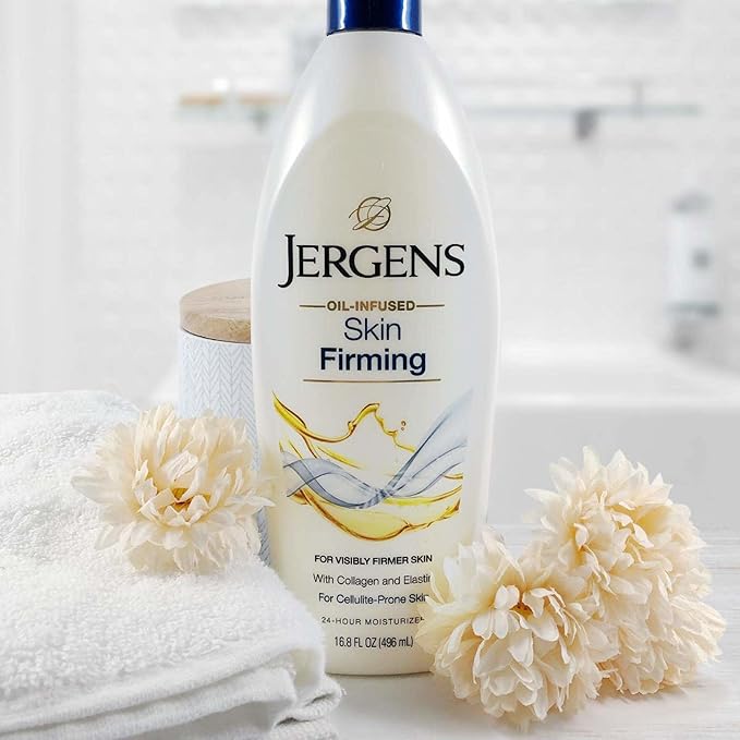 Jergens Skin Firming Body Lotion for Dry to Extra Dry Skin, Skin Tightening Cream with Collagen and Elastin, Dermatologist Tested, Hydralucence Blend Formula, 16.8 Oz, Pack of 3