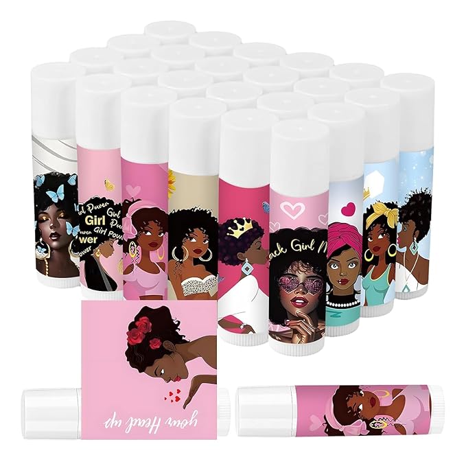 50 Pack Black Girl Inspirational Lip Balm Bulk, Motivational Black Women Lip Care, Moisturizing and Nourishing Lip Care Favors for History Month Party Gifts Guests