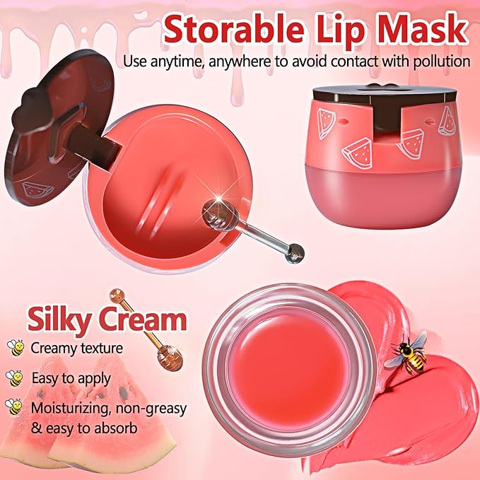 Bee Lip Balm Honey Pot, 6pcs Propolis Lip Mask Overnight Moisturizing Fruity Lip Balm with Stick, Hydrating Prevention Dry and Cracked Lip Scrubs Exfoliator Lip Care, Sleeping Lip Mask Hydrating (A#)