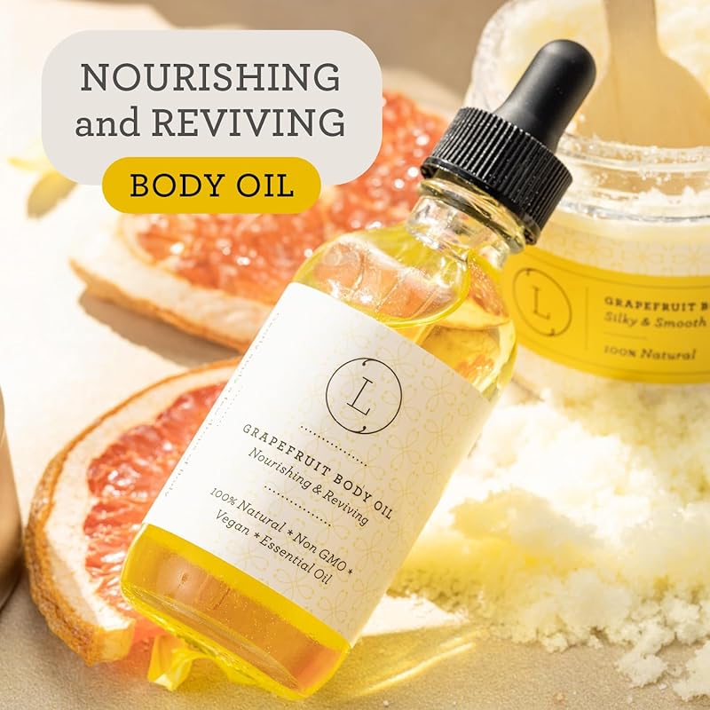 Lizush Grapefruit Body Oil - 2 oz Natural, Vegan, Non-GMO Moisturizing Bath Oil for Silky Skin with Premium Essential Oils - Handmade in the USA