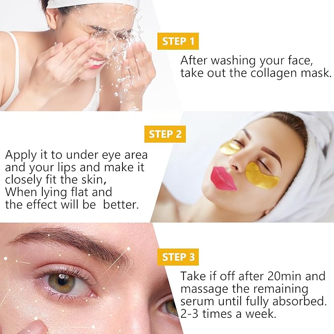 Permotary 15 Pairs Collagen Eye Mask and 15 Pcs Mositurizing Lip Mask, Under Eye Patches and Lip Pads, Crystal Patches Set for Wrinkles, Moisturizing, Reducing Fine Lines & Dark Circles