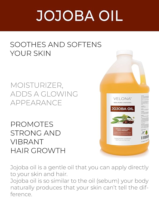 Jojoba Oil - 64 oz | 100% Pure and Natural | Golden, Unrefined, Cold Pressed, Hexane Free | Moisturizing Face, Hair, Body, Skin Care, Stretch Marks, Cuticles