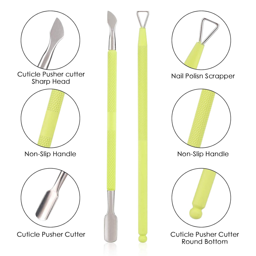 YINYIN Professional Cuticle Trimmer with Pusher and Cutter - Stainless Steel Cuticle Clippers for Fingernails and Toenails (Green)