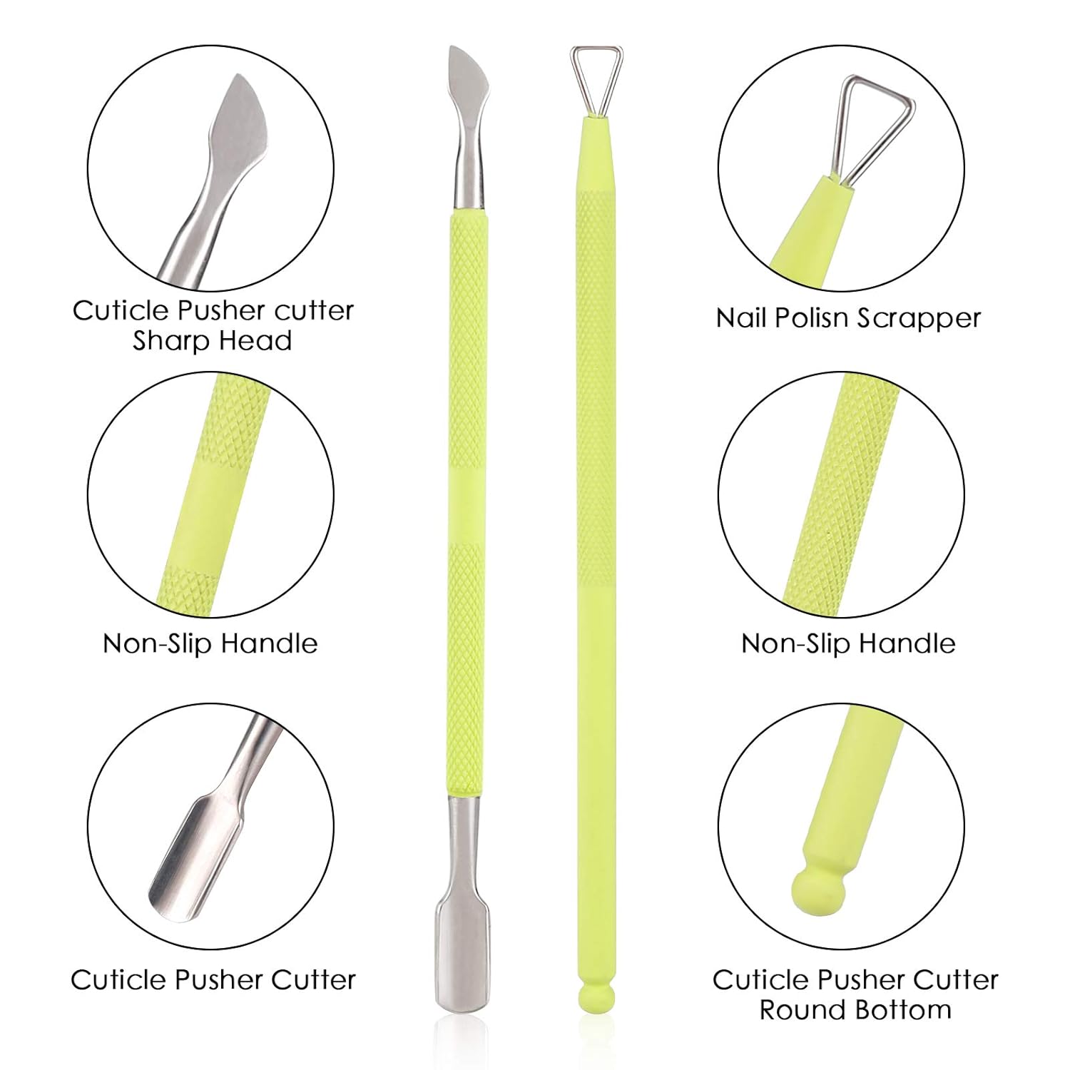 YINYIN Professional Cuticle Trimmer with Pusher and Cutter - Stainless Steel Cuticle Clippers for Fingernails and Toenails (Green)