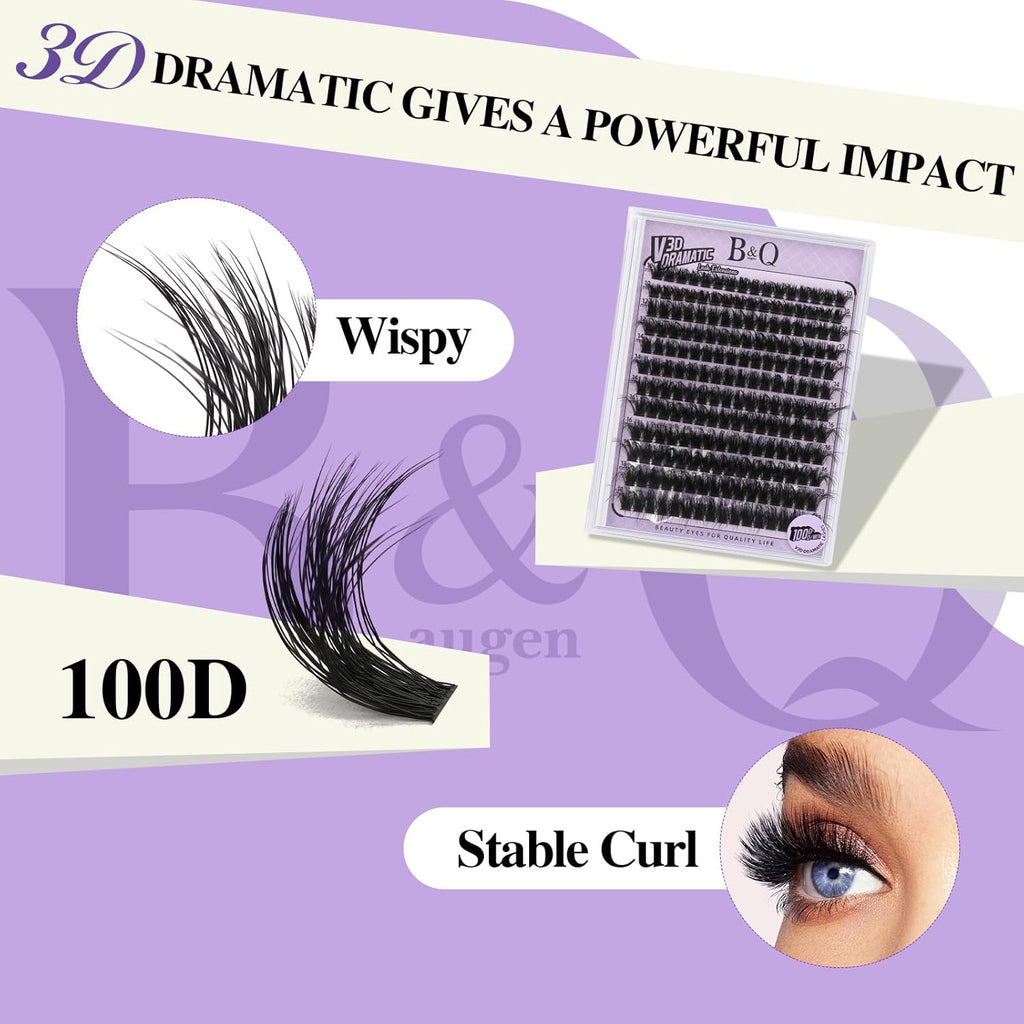 B&Qaugen Lash Clusters Kit 192PCS Lash Extension Kit 3D Eyelash Extension Kit 100D 10-18 Mixed Wispy DIY Lash Extension Kit Voluem Thick Waterproof Lash Clusters Kit (100D-D-10-18MIX)