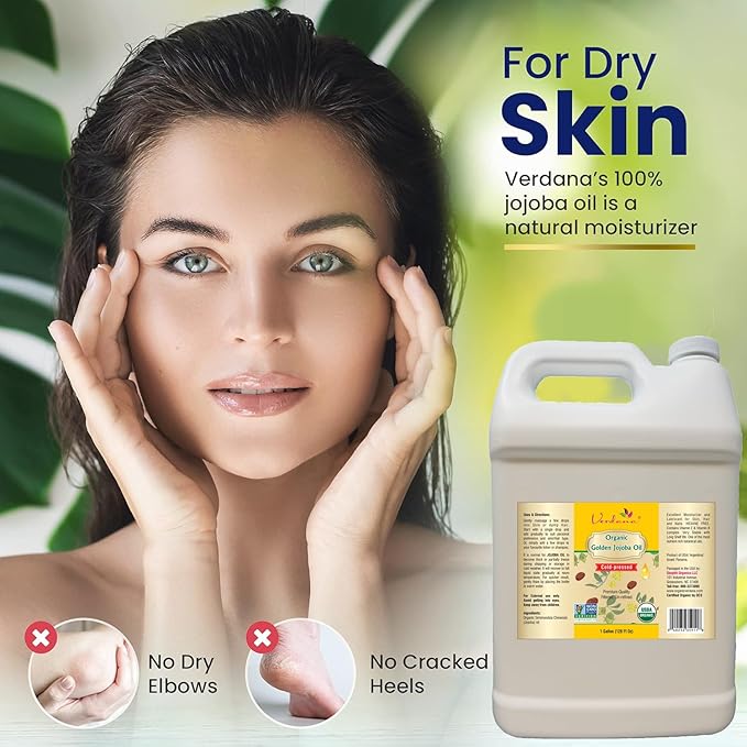 Verdana Organic USDA Certified Organic Golden Jojoba Oil, Cold Pressed, Unrefined, 1 Gallon (128 Fl Oz) Bulk size