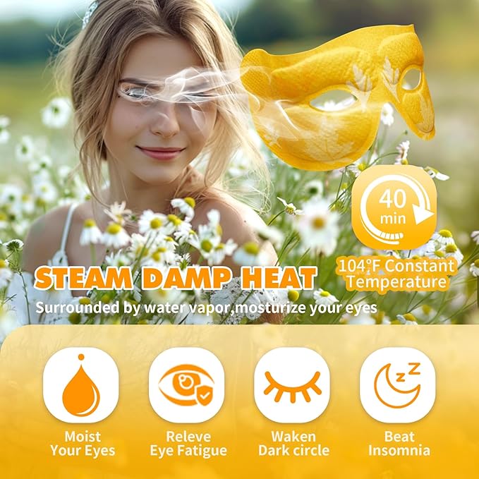 18 Packs Steam Eye Mask for Dry Eyes 40Mins Self Heating Masks Cornea Care Disposable Warm Eye Compress Sleep Mask for Reduce Eye Fatigue Spa Christmas Gifts for Women(Chamomile,Hollow)