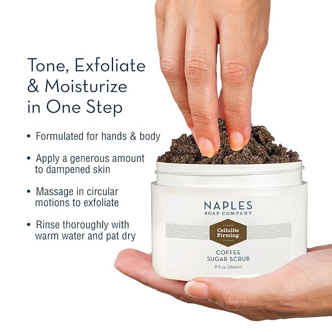 Naples Soap Company Cellulite Firming Coffee Sugar Scrub – Natural Exfoliating and Hydrating Body Scrub for Soft, Radiant Skin – Gluten Free, No Harmful Ingredients, 9 oz