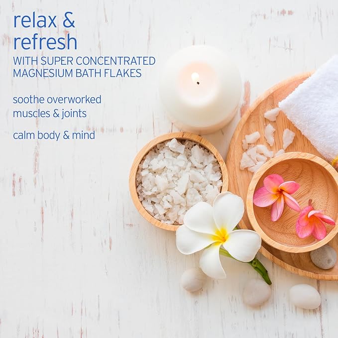 LIFE-FLO Pure Magnesium Bath Flakes - Epsom Salt Soak Alternative - Unscented Magnesium Flakes from The Zechstein Seabed - Relaxing Foot Bath with Ancient Trace Minerals - 60-Day Guarantee, 44oz