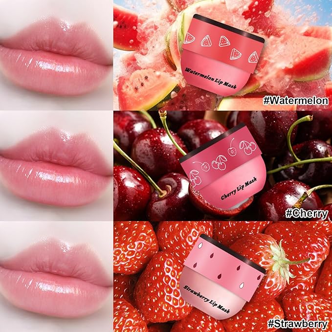 6 PCS Bee Lip Balm Honey Pot, Propolis Lip Mask Overnight, Moisturizing Hydrating Lip Sleeping Mask Prevention Dry and Cracked, Reduce Lip Lines (Strawberry&Watermelon&Honey&Cherry&Coconut&Apple Lime)