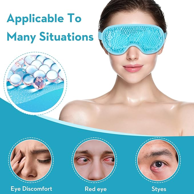 2PCS Gel Eye Mask, Cold Compress Gel Beads Eye Mask, Reusable Cooling Ice Mask for for Puffy Eyes, Dark Circles, Headaches, Migraine, Stress Relief