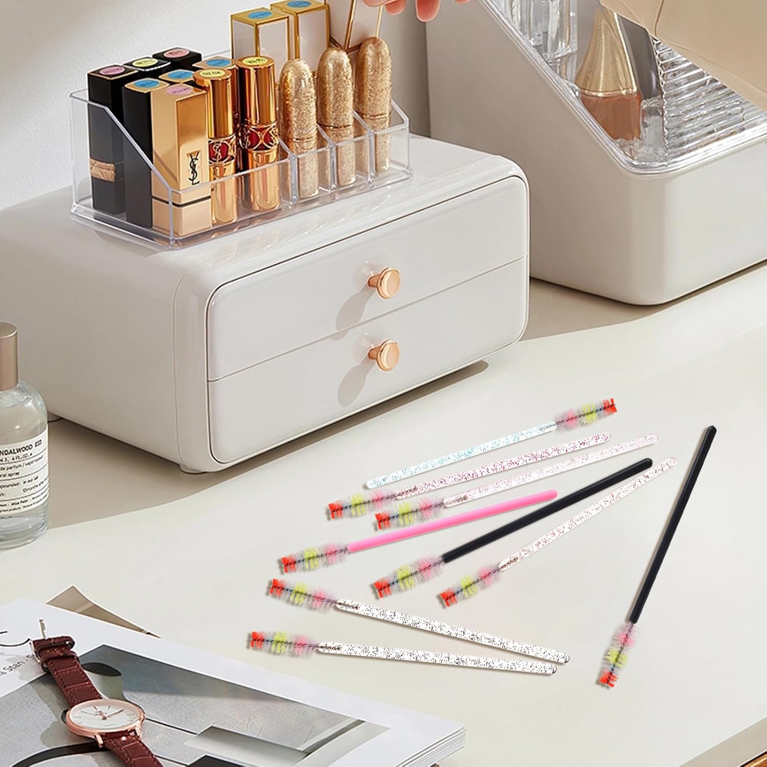 300PCS Disposable Mascara Wands Spoolie Brush Crystal Eyebrow Rainbow Brushes Eyelash Extension Applicator Makeup Kits.myaokue-up(Mix 6 Color)