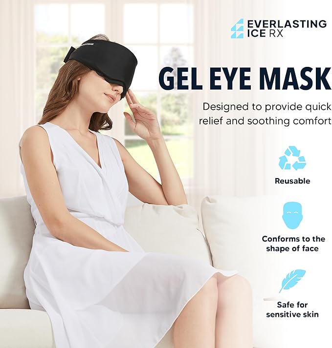 Everlasting Ice RX Cooling Eye Mask for Puffiness - Gel Eye Mask Reusable - Eye Ice Pack for Migraines, Sinus Pain, Sore Eyes & Face Ice Pack Therapy - with Adjustable Strap