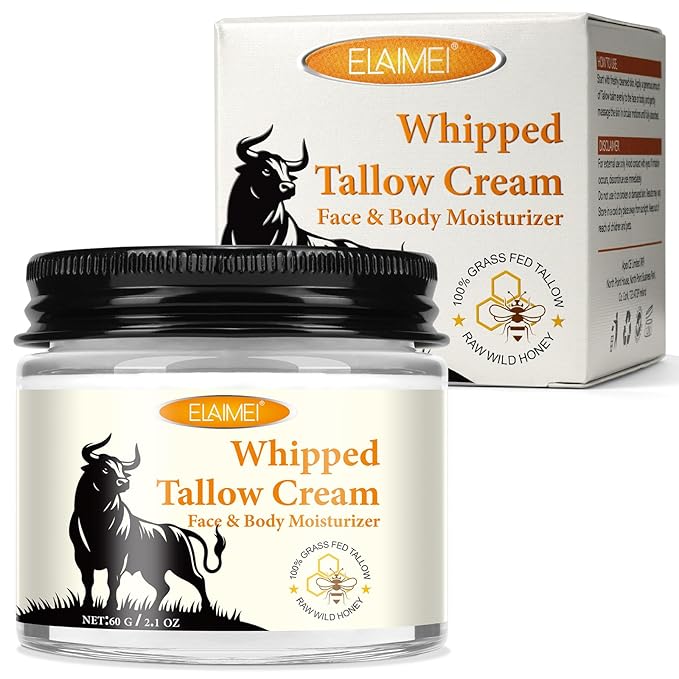 Beef Tallow for Skin, Beef Tallow and Honey Balm for Face & Body, Tallow Face Moisturizer, Organic Grass Fed Whipped Beef Tallow with Honey Beeswax, Beef Tallow Moisturizer Cream -2.0 Oz