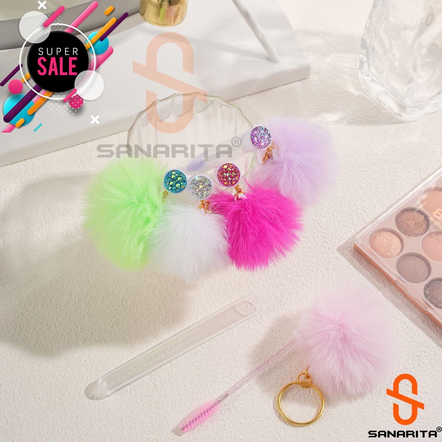 Upgrade 48 Pieces Disposable Mascara Wands Set,Diamond Mascara for Women and Girls- Include 24 Pcs Crystal Lash Spoolies Brush and 24 Pcs Reusable Keychain Empty Eyelash Brush Tubes