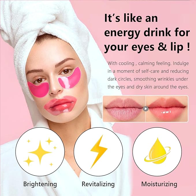 30 Pairs Eye Masks & Lip Masks, Crystal Collagen Under Eye Patches for Puffy Eyes, Moisturizing Lip Mask Pink Lip Pads for Lip Spa Daily Labial Mask Eye Patches for Reducing Fine Lines & Dark Circles