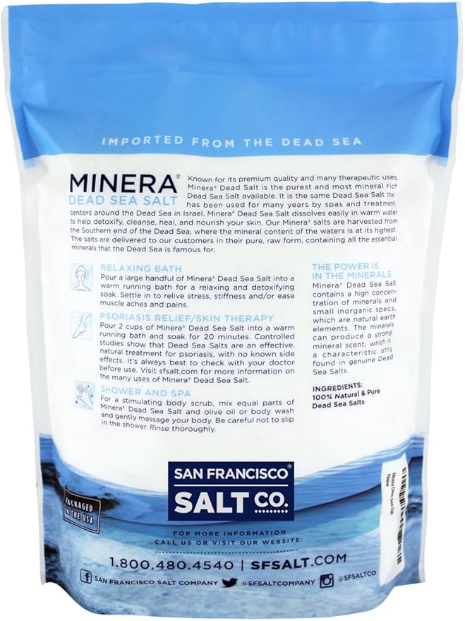 Minera Dead Sea Salt, 100% Pure & Natural, 19 lbs. Fine Grain (0-1.7 mm) Bulk Bag, Easily Dissolving Dead Sea Salts for Soaking & Bathing, Skin Nourishing Fine Sea Salt, Unscented