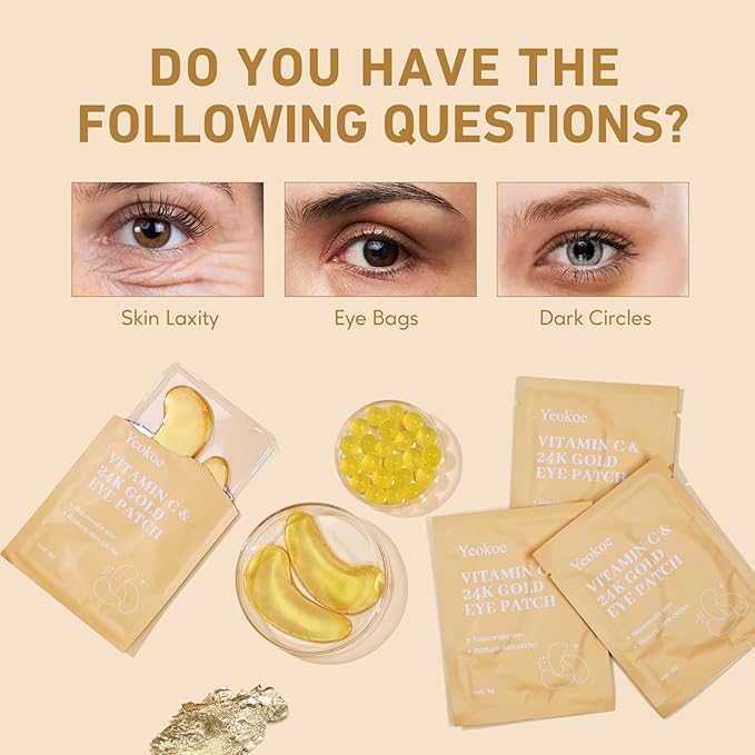 Under Eye Patches for Dark Circles,Puffy Eyes,20 Pairs Face Masks SkinCare With Vitamin C and 24k Gold