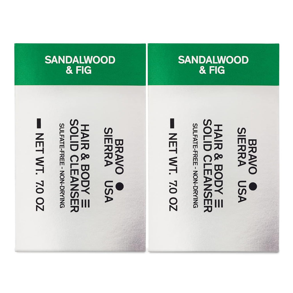 Bravo Sierra Body and Hair Mens Soap Bar, 2-Pack - All-In-One Shampoo & Soap for Face, Hair & Body - Sandalwood & Fig, 7 oz - Coconut, Shea Butter & Oat Flour for Soft Skin & Healthy Hair