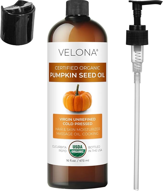 velona Pumpkin Seed Oil USDA Certified Organic - 16 Fl Oz | 100% Pure and Natural Carrier Oil | Unrefined, Cold Pressed | Cooking, Face, Hair, Body & Skin Care | Use Today - Enjoy Result