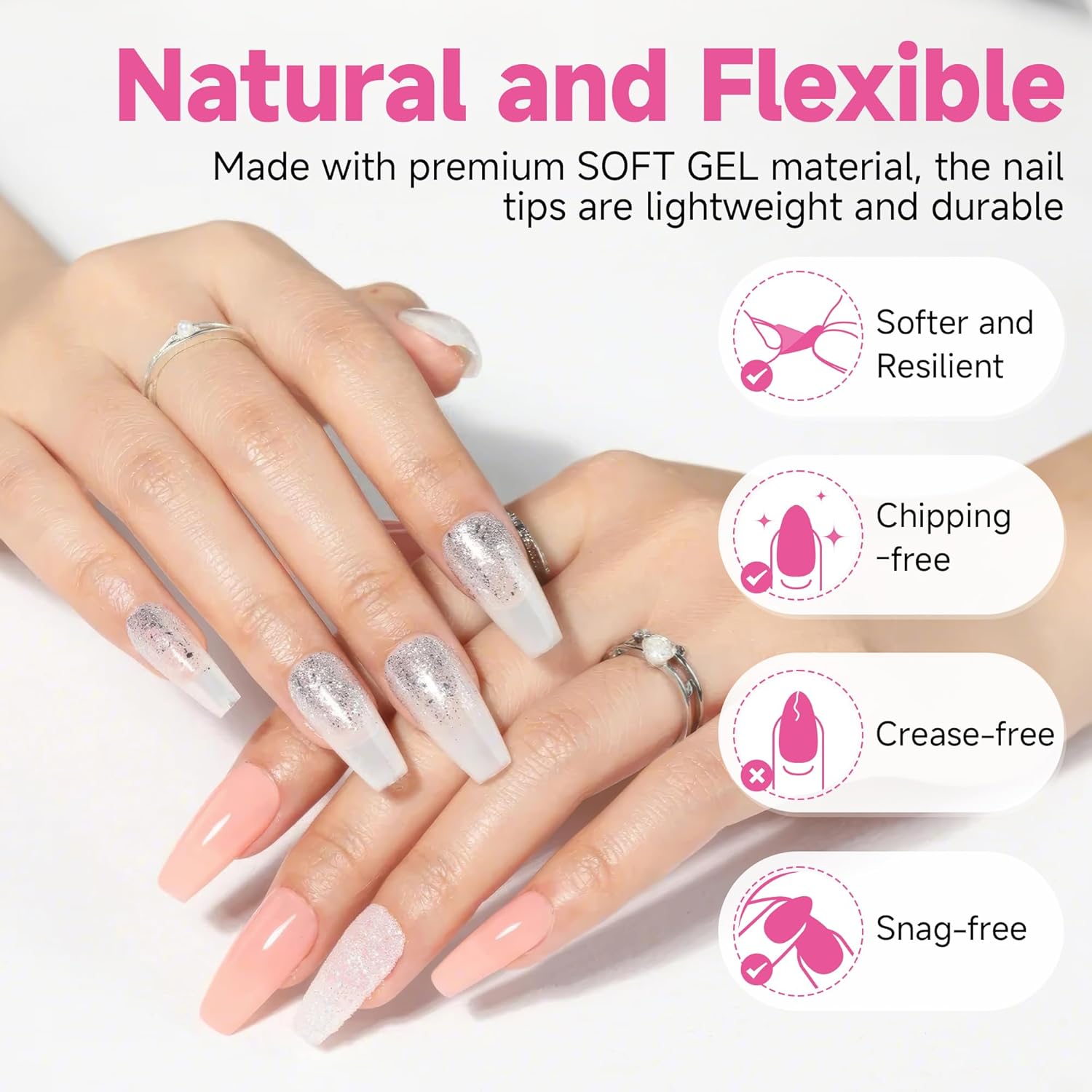 UNA GELLA Medium Coffin Nails Tips, 312Pcs Pre-Etched Gel Nail Tips Coffin Press On Nails Clear Full Cover for Nail Extensions & DIY Art Salon at Home, Long Lasting 12 Sizes