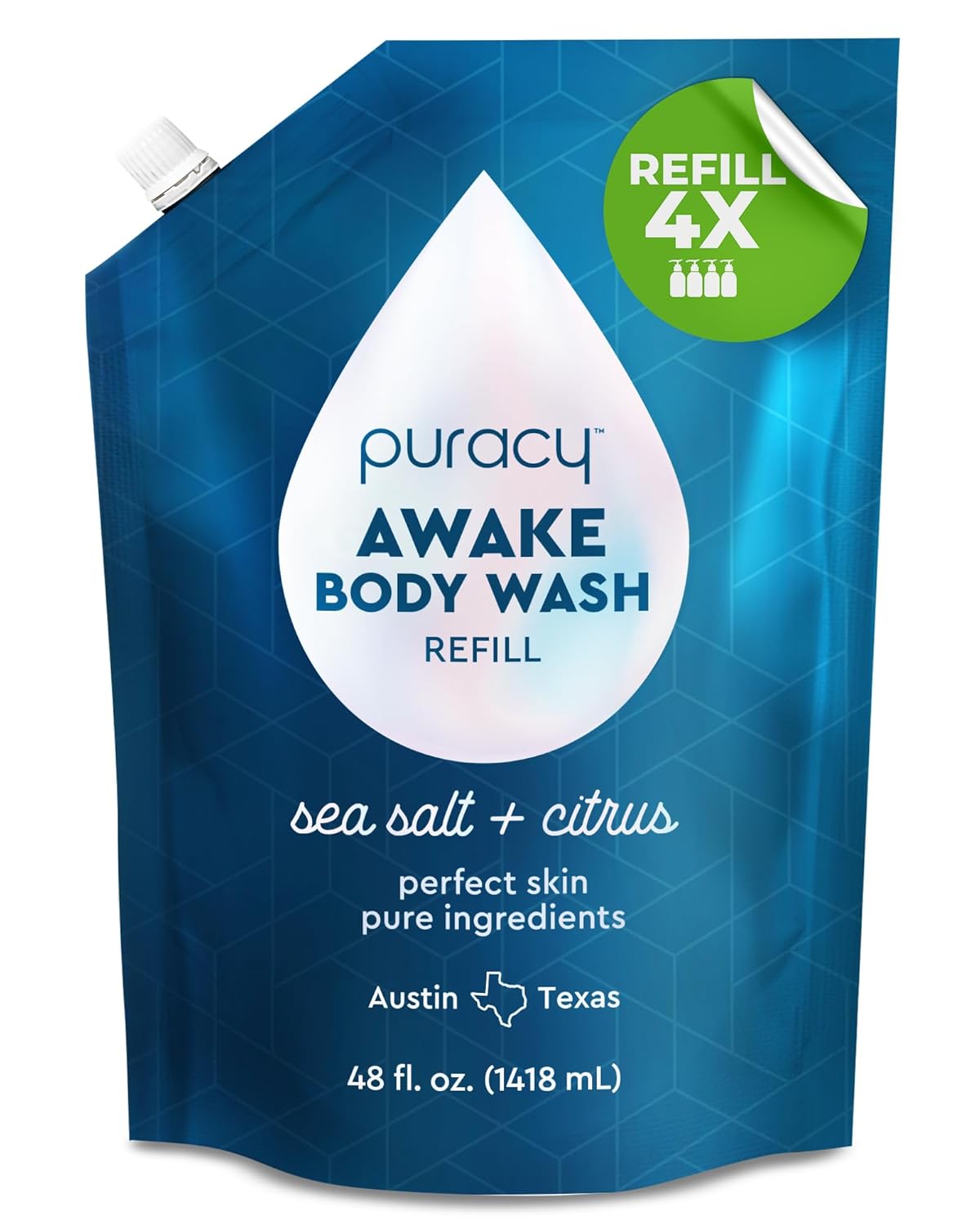 Puracy Body Wash Refill, Natural Body Wash, 98.6% Pure Plant Ingredients, Moisturizing Shower Gel for Women Men Kids, Body Soap for Dry Sensitive Skin Gently Scented with Citrus & Sea Salt, 48 Oz